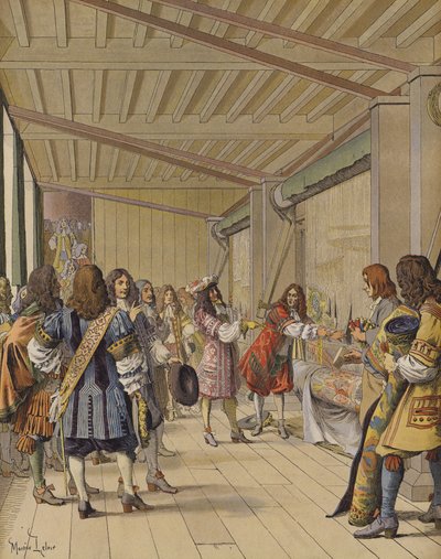 Besuch von König Ludwig XIV. bei den Gobelins, Lebrun zeigt ihm die Werkstätten von Maurice Leloir