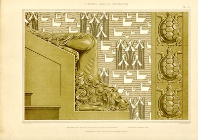Architektonische Dekoration mit Löwenkopf, Enten und Schildkröten von Maurice Pillard Verneuil
