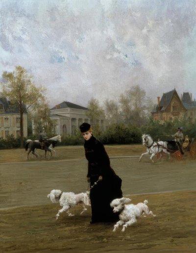 Marie Poirson, Elegante im Bois de Boulogne, Paris / Gemälde, 1877 von Maurice Poirson