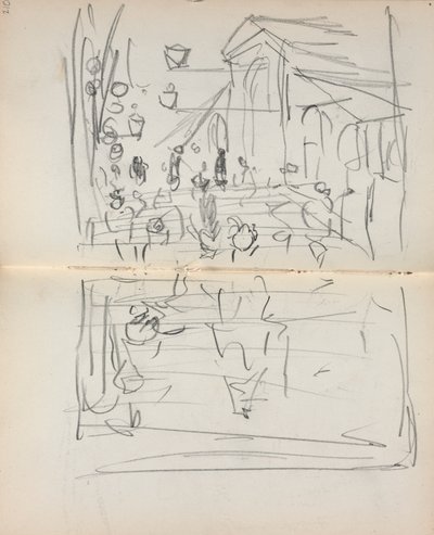 Italienisches Skizzenbuch: Brücke mit Figuren (Seite 209 & 210) von Maurice Prendergast