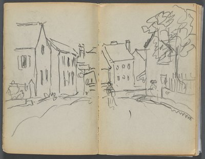 Skizzenbuch- Das Granitküstenhotel, Rockport, Seite 004 & 5: Straßenszene von Maurice Prendergast