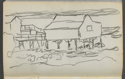 Skizzenbuch, The Dells, Nr. 127: Haus auf einem Dock von Maurice Prendergast