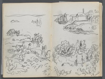 Skizzenbuch, The Dells, Nr. 127, Seite 042 & 43: Bucht mit Booten und Figuren von Maurice Prendergast