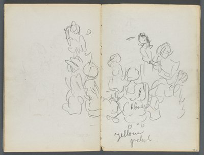Skizzenbuch, Die Dells, Nr. 127, Seite 074 & 75: Figuren mit Farbanmerkungen von Maurice Prendergast