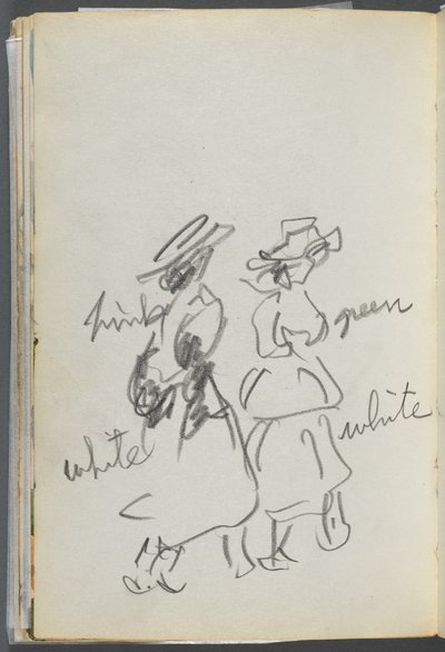Skizzenbuch, Die Dells, Nr. 127, Seite 144: Zwei Figuren beim Gehen mit Farbanmerkungen von Maurice Prendergast