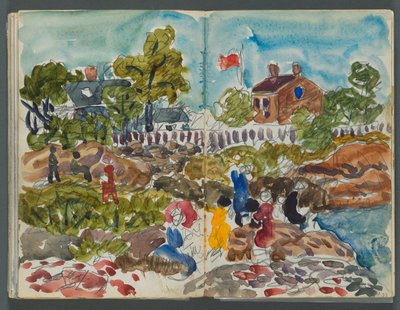 Skizzenbuch, The Dells, Nr. 127, Seite 156 & 157: Küstenlandschaft mit Figuren von Maurice Prendergast