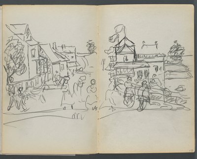 Skizzenbuch, The Dells, Nr. 127, Seite 174 & 175: Dorf mit Häusern und Straße von Maurice Prendergast