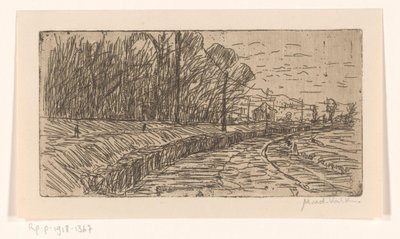 Landschaft mit Weg, Waldrand und Strommasten von Maurits van der Valk (signed by artist)