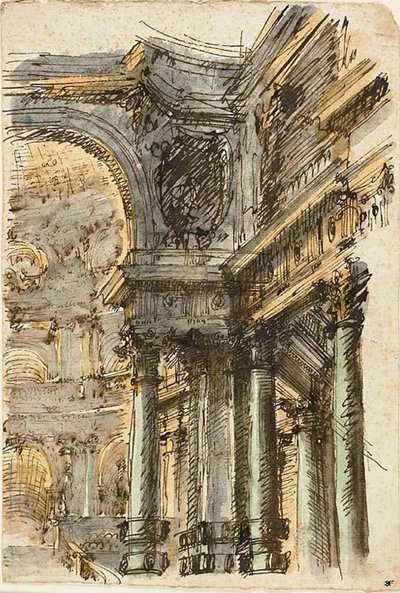 Architekturfantasie (recto); Architekturdetails (verso) von Mauro Antonio Tesi