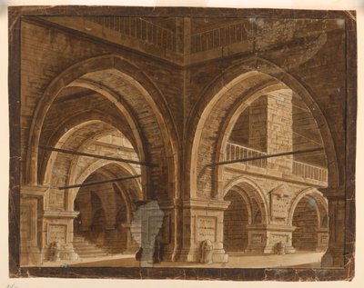 Bühnenbild, Innenraum einer großen Halle von Mauro Antonio Tesi