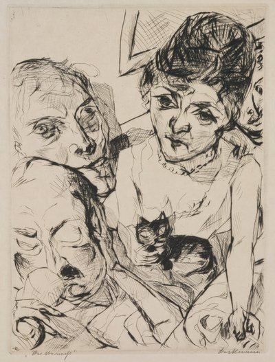 Abend (Selbstporträt mit den Battenbergs), Platte 10 aus dem Portfolio „Gesichter“ von Max Beckmann