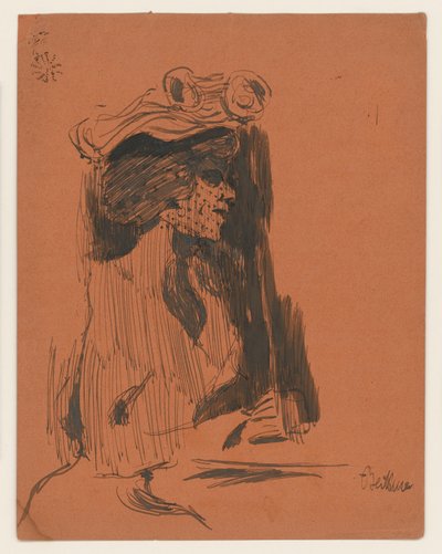 Halbfigur einer Frau mit Hut und Schleier, im Profil nach rechts von Max Beckmann
