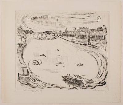 Main-Flusslandschaft, Tafel 6 aus dem Portfolio „Gesichter“ von Max Beckmann