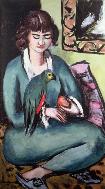 Quappie mit einem Papagei von Max Beckmann