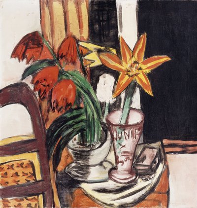 Rote Tulpen und Feuerlilien von Max Beckmann