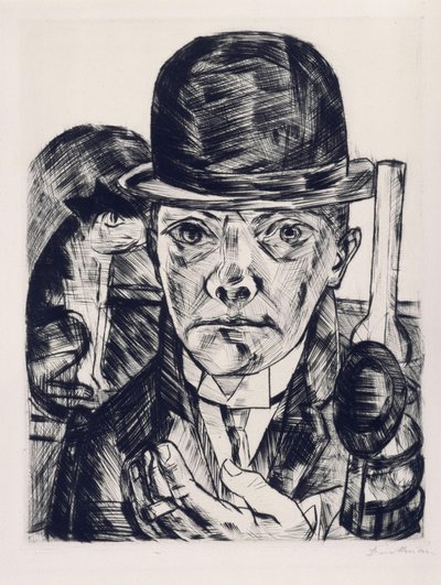 Selbstbildnis mit steifem Hut von Max Beckmann