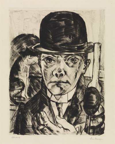 Selbstbildnis mit steifem Hut von Max Beckmann