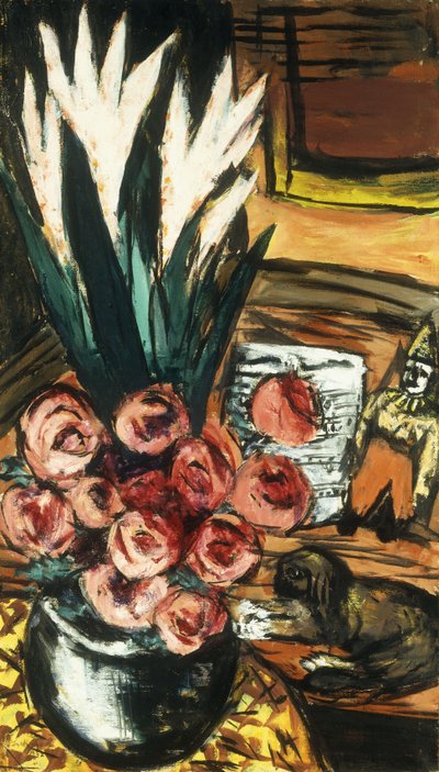 Stillleben mit Roten Rosen und Butchy von Max Beckmann