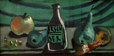 Stillleben mit Apfel und Birne (Stillleben mit Kirschflasche) von Max Beckmann