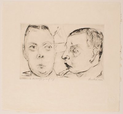 Zwei Auto-Offiziere, Platte 15 aus dem Portfolio „Gesichter“ von Max Beckmann