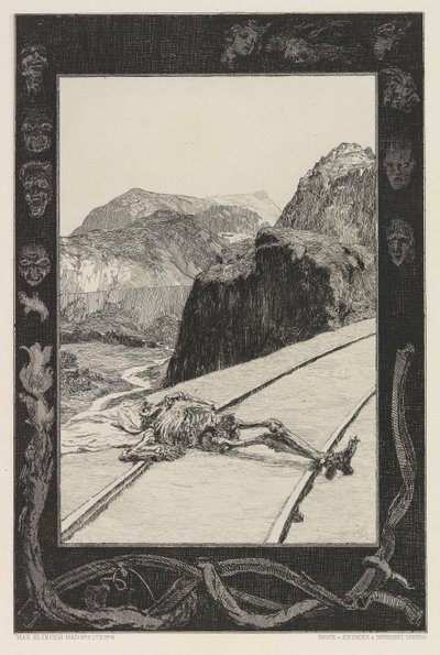 Auf den Schienen, Platte 8 aus dem Portfolio Über den Tod, Teil I, Opus XI, 1897 von Max Klinger