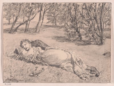 Paar im Gras – Umarmung in einer Landschaft von Max Klinger