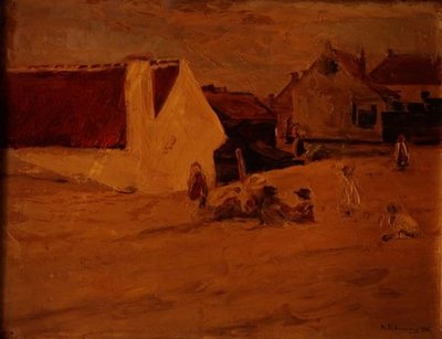Kinder spielen in einem Dorf von Max Liebermann