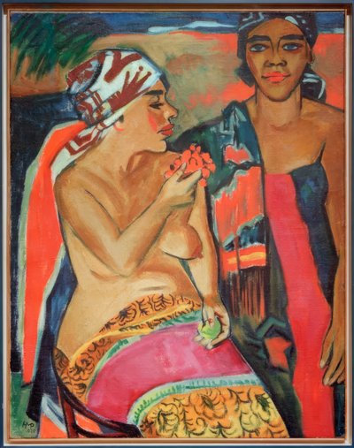 Frauen mit buntem Teppich von Max Pechstein