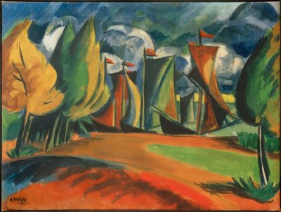 Kurenkähne in der Bucht von Max Pechstein