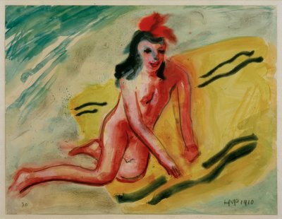 Mädchen auf gelbem Badetuch von Max Pechstein