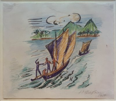 Reisebilder Italien - Südsee (Segelboote auf Palau) von Max Pechstein