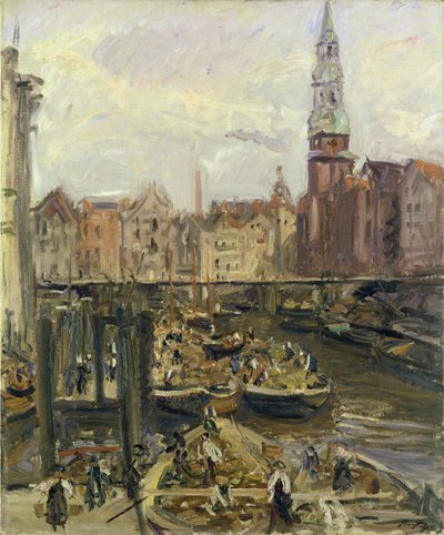 Schwimmender Markt auf einem Kanal in Hamburg, 1905 von Max Slevogt