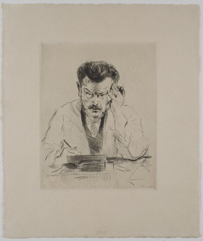 Selbstbildnis mit Zigarre, radierend von Max Slevogt