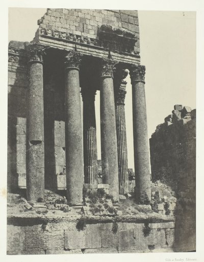 Baalbeck Heliopolis, Tempel des Jupiter, Ansicht vom Südostwinkel, Syrien, 1849-51, gedruckt 1852 von Maxime Du Camp