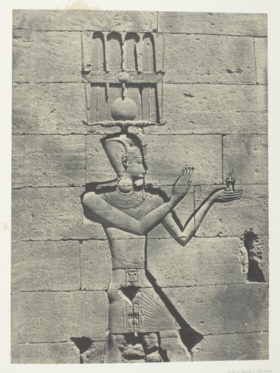Kalabscheh, Skulpturen der hinteren Fassade des Tempels; Nubien, Tafel 91 aus dem Album "Egypte, Nubie, Palestine et Syrie" (1852) von Maxime Du Camp