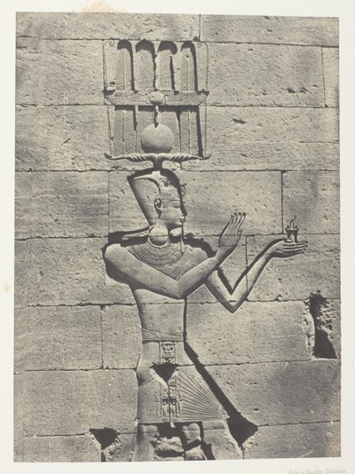 Kalabscheh, Skulpturen der hinteren Fassade des Tempels; Nubien, Tafel 91 aus dem Album "Egypte, Nubie, Palestine et Syrie" (1852) von Maxime Du Camp