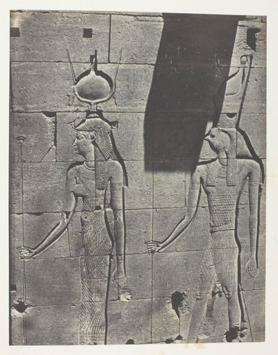Kalabscheh, Skulpturen der hinteren Fassade des Tempels; Nubien, Tafel 92 aus dem Album "Ägypten, Nubien, Palästina und Syrien" (1852) von Maxime Du Camp