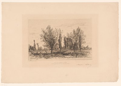 Landschaft mit Wiese und Blick auf eine Stadt von Maxime François Antoine Lalanne (signed by artist)