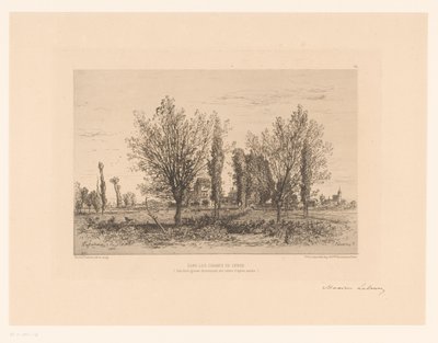 Landschaft mit Wiese und Blick auf eine Stadt von Maxime François Antoine Lalanne (signed by artist)