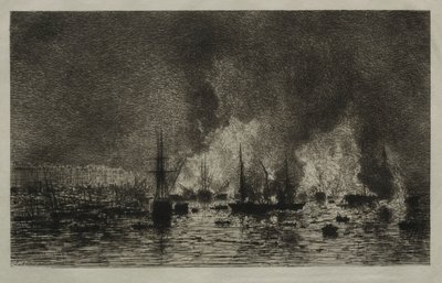 Feuer im Hafen von Bordeaux von Maxime Lalanne