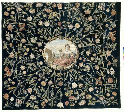 Tischdecke mit der Personifikation von Flora und einem Blumenmuster von Maximiliaan van der Gucht (possibly)
