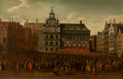 Die Verkündung des Friedens von Münster auf dem Grote Markt in Antwerpen von Maximiliaen Pauwels