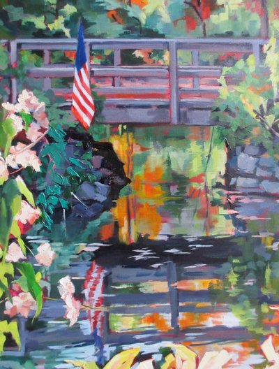 Amerikanische Flagge Brückenreflexionen von Maxine Shore