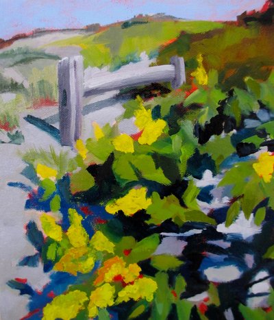 Sonniger Pfad mit gelben Blumen von Maxine Shore