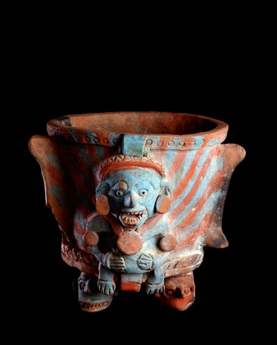 Präkolumbische Kunst, Maya-Zivilisation, postklassische Periode: Dreifußvase mit Tonräucherwerk von Mayan Mayan