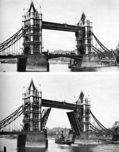 Tower Bridge offen und geschlossen, London, 1926-1927 von McLeish