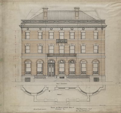 Bryan Lathrop Haus, Chicago, Illinois, Vorderansicht und Terrassenplan von Mead and White McKim