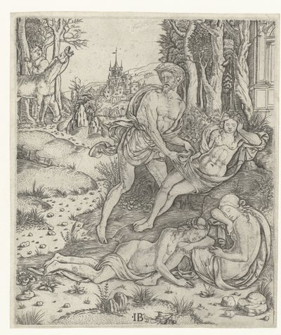 Priapus vergreift sich an Nymphe Lotis von Meester IB met de vogel