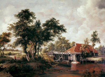 Wassermühle mit großem rotem Dach von Meindert Hobbema