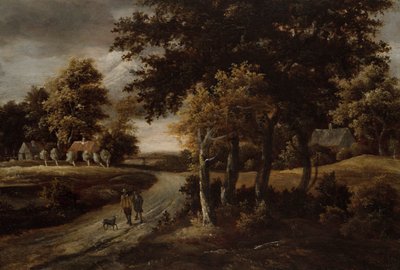 Waldlandschaft mit Figuren auf einem Pfad von Meindert Hobbema